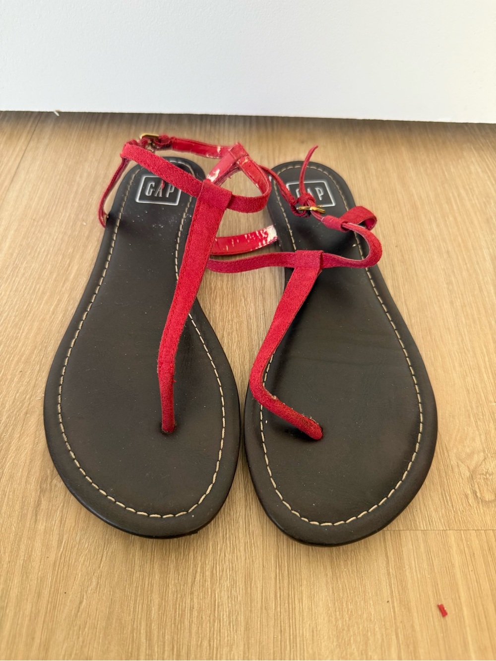 GAP Red Suede T-Strap Flat Sandals
